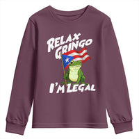 Funny Relax Gringo I Am Legal Youth Sweatshirt Puerto Rico Flag Coqui Frog - Wonder Print Shop