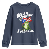 Funny Relax Gringo I Am Legal Youth Sweatshirt Puerto Rico Flag Coqui Frog - Wonder Print Shop