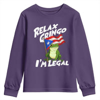 Funny Relax Gringo I Am Legal Youth Sweatshirt Puerto Rico Flag Coqui Frog - Wonder Print Shop