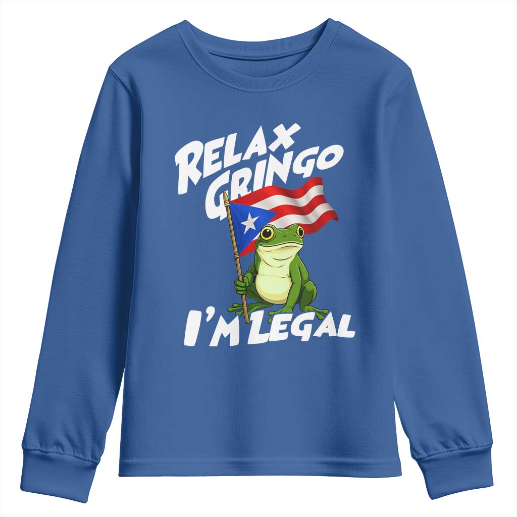 Funny Relax Gringo I Am Legal Youth Sweatshirt Puerto Rico Flag Coqui Frog - Wonder Print Shop
