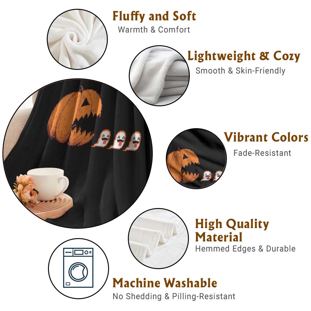 Funny Halloween Gamer Video Gaming Pumpkin Ghost Throw Blanket - Wonder Print Shop