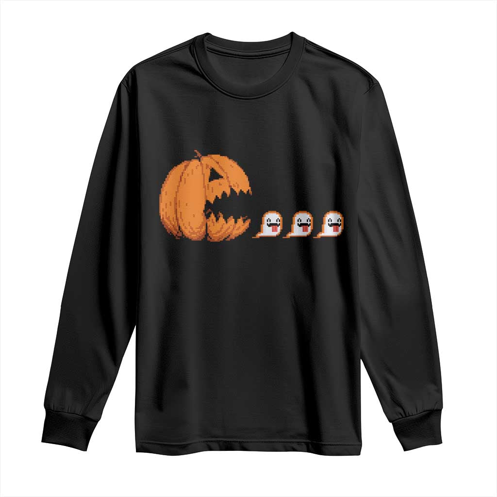 Funny Halloween Gamer Video Gaming Pumpkin Ghost Long Sleeve Shirt - Wonder Print Shop
