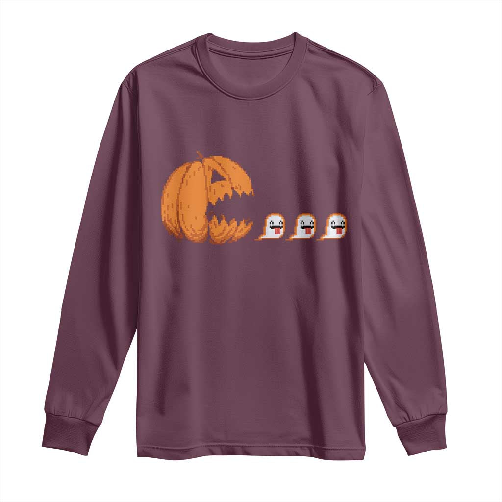 Funny Halloween Gamer Video Gaming Pumpkin Ghost Long Sleeve Shirt - Wonder Print Shop