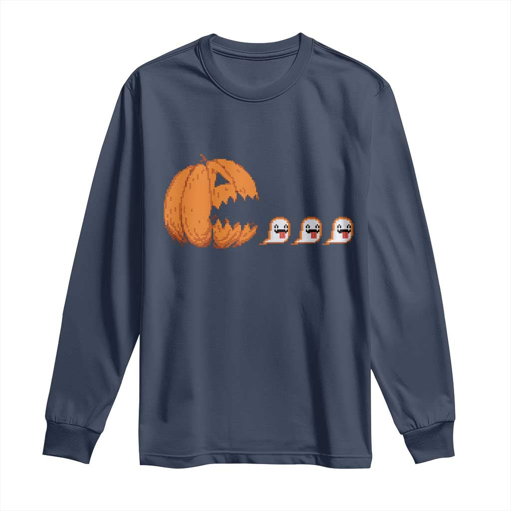 Funny Halloween Gamer Video Gaming Pumpkin Ghost Long Sleeve Shirt - Wonder Print Shop