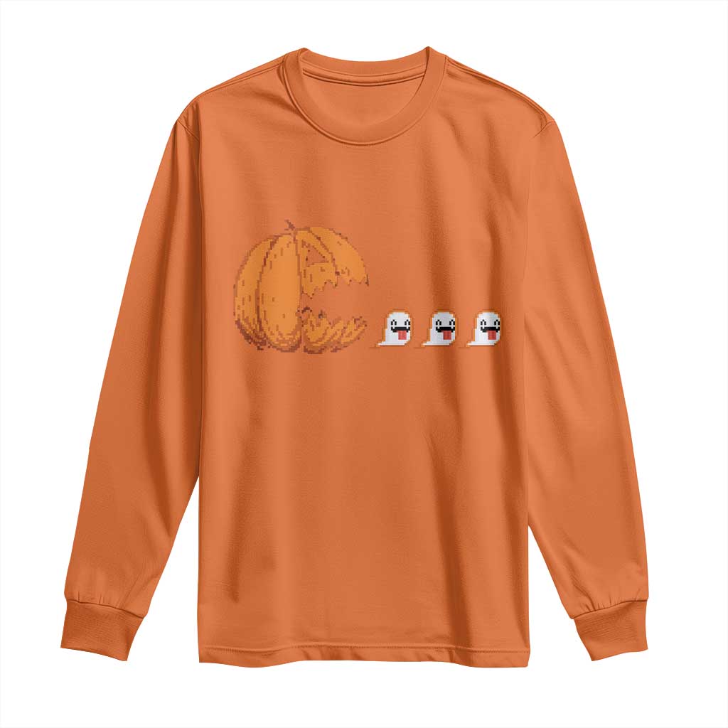Funny Halloween Gamer Video Gaming Pumpkin Ghost Long Sleeve Shirt - Wonder Print Shop