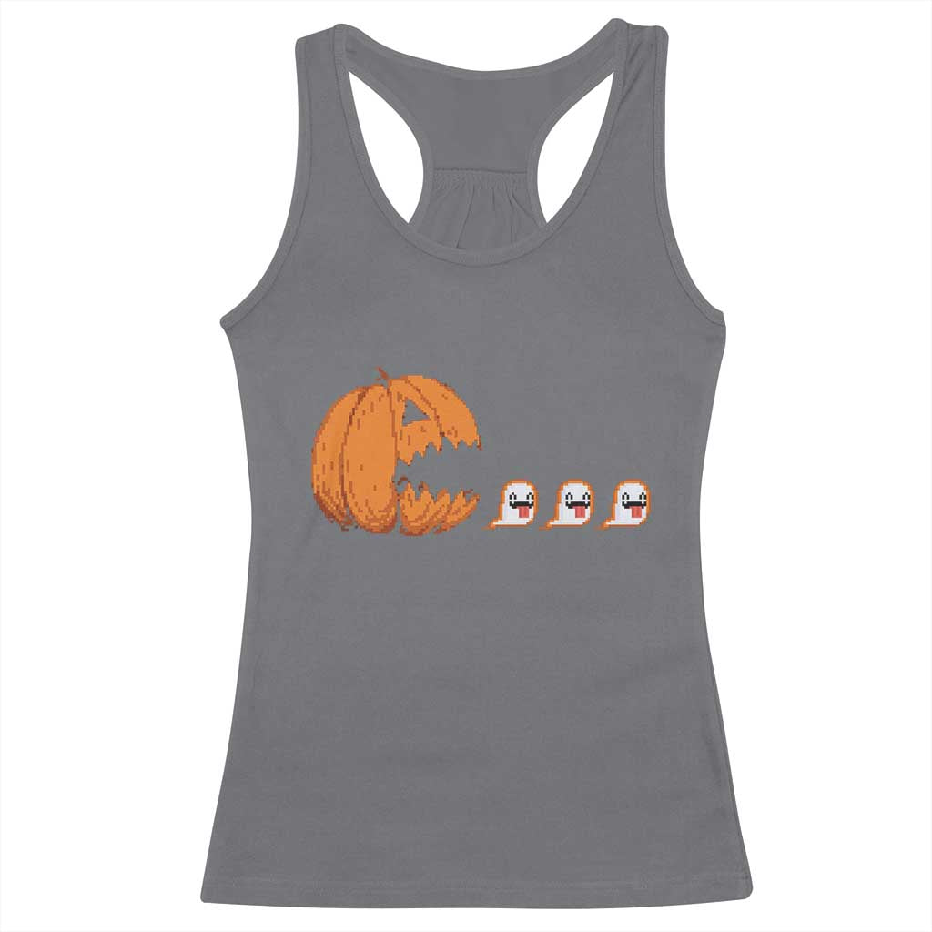 Funny Halloween Gamer Video Gaming Pumpkin Ghost Racerback Tank Top - Wonder Print Shop