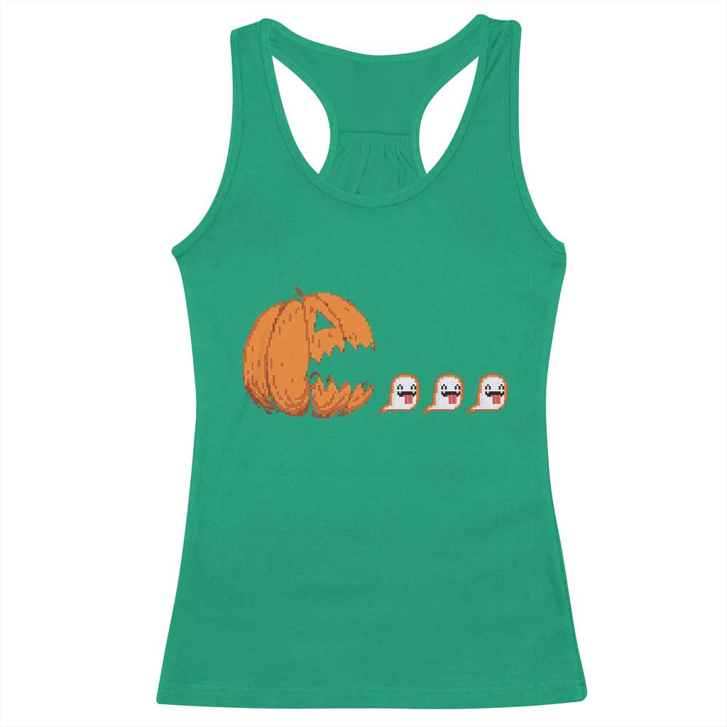 Funny Halloween Gamer Video Gaming Pumpkin Ghost Racerback Tank Top - Wonder Print Shop
