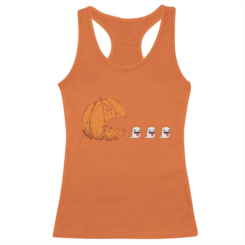 Funny Halloween Gamer Video Gaming Pumpkin Ghost Racerback Tank Top - Wonder Print Shop