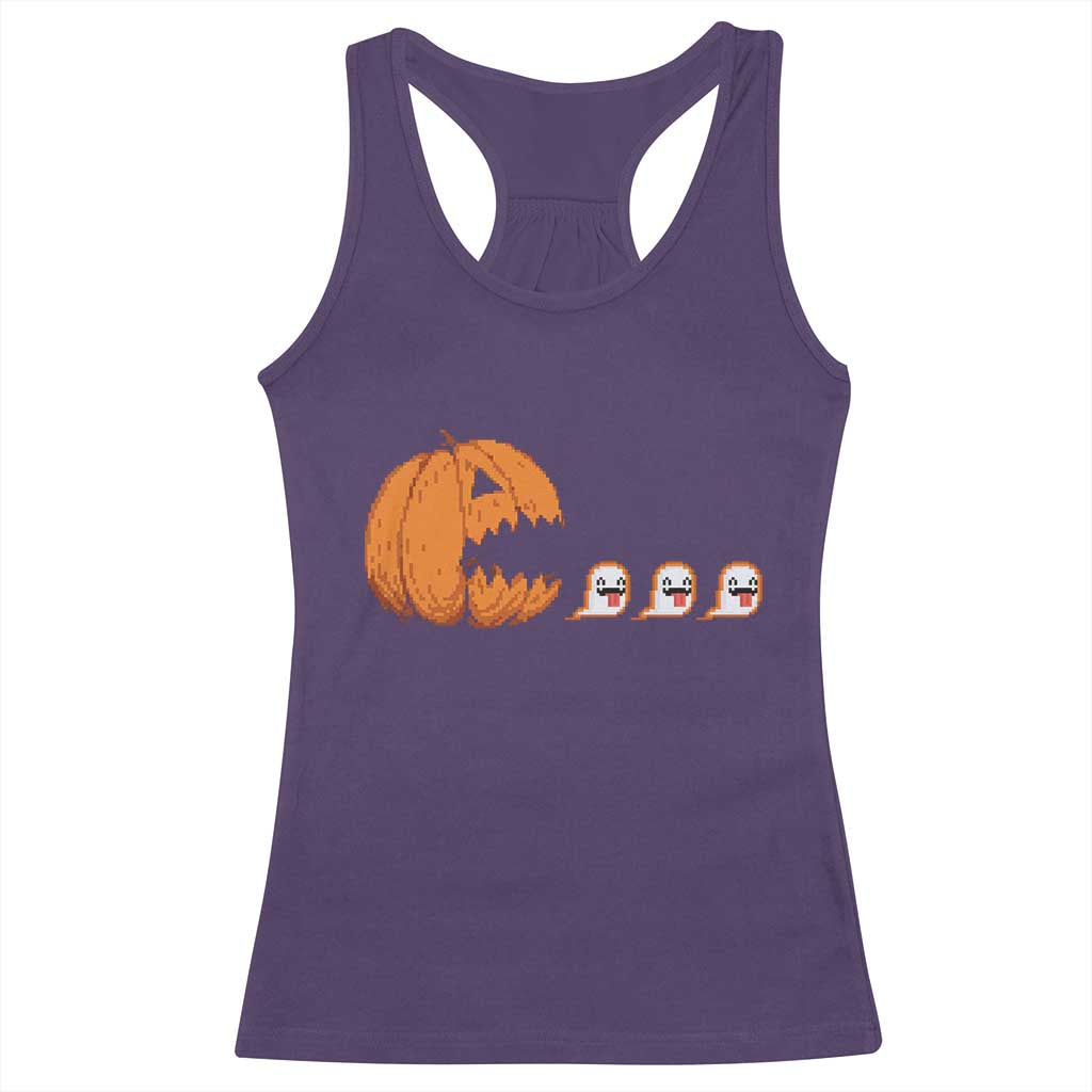 Funny Halloween Gamer Video Gaming Pumpkin Ghost Racerback Tank Top - Wonder Print Shop