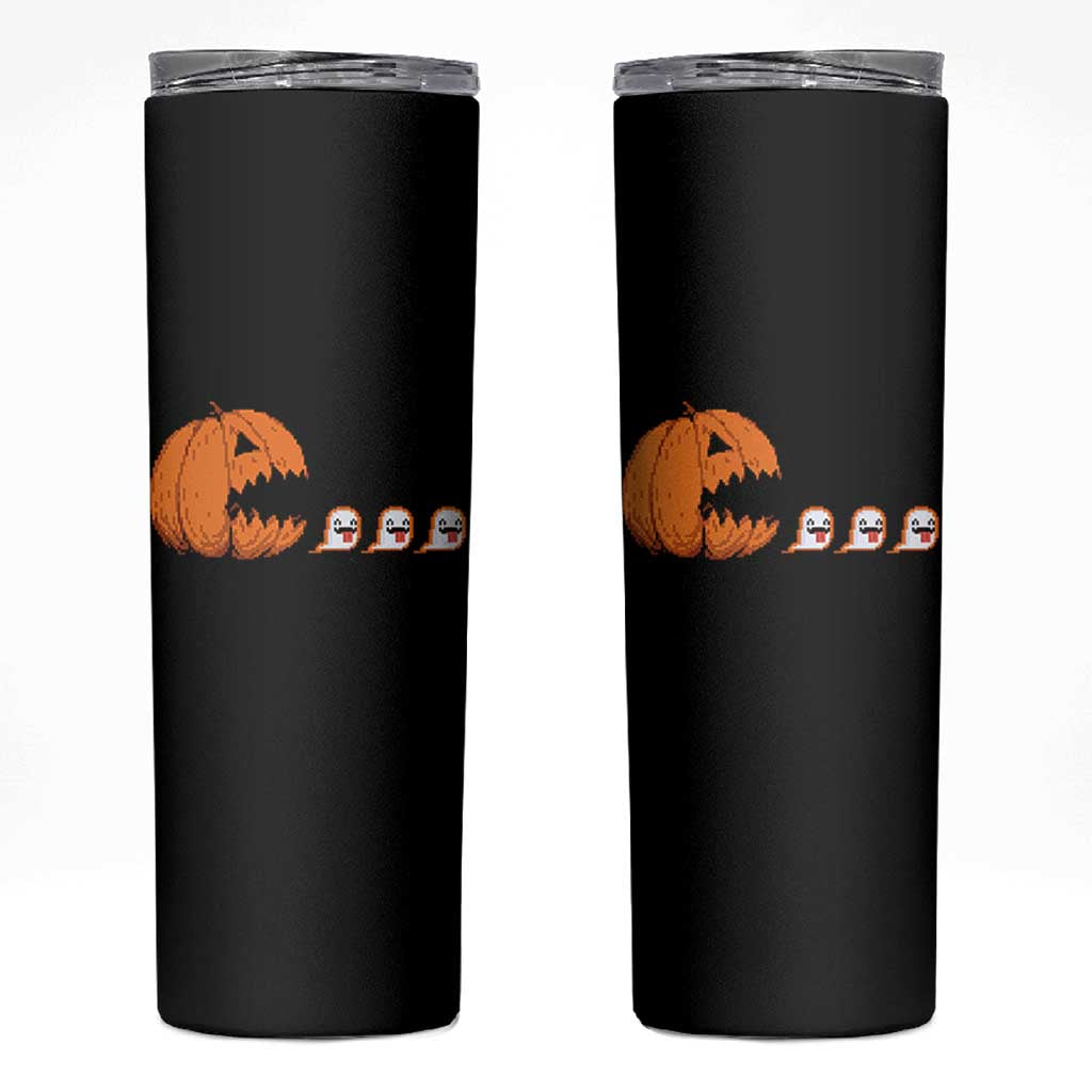Funny Halloween Gamer Video Gaming Pumpkin Ghost Skinny Tumbler - Wonder Print Shop