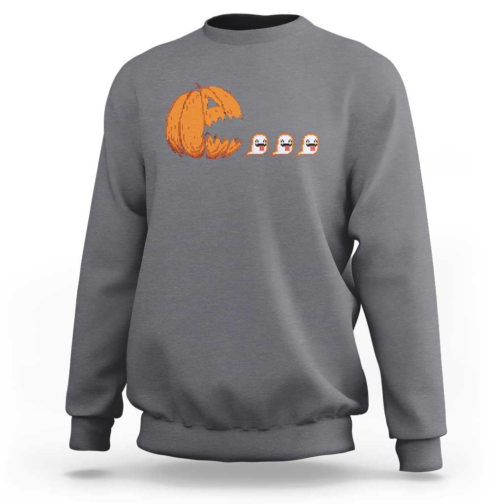 Funny Halloween Gamer Video Gaming Pumpkin Ghost Sweatshirt - Wonder Print Shop