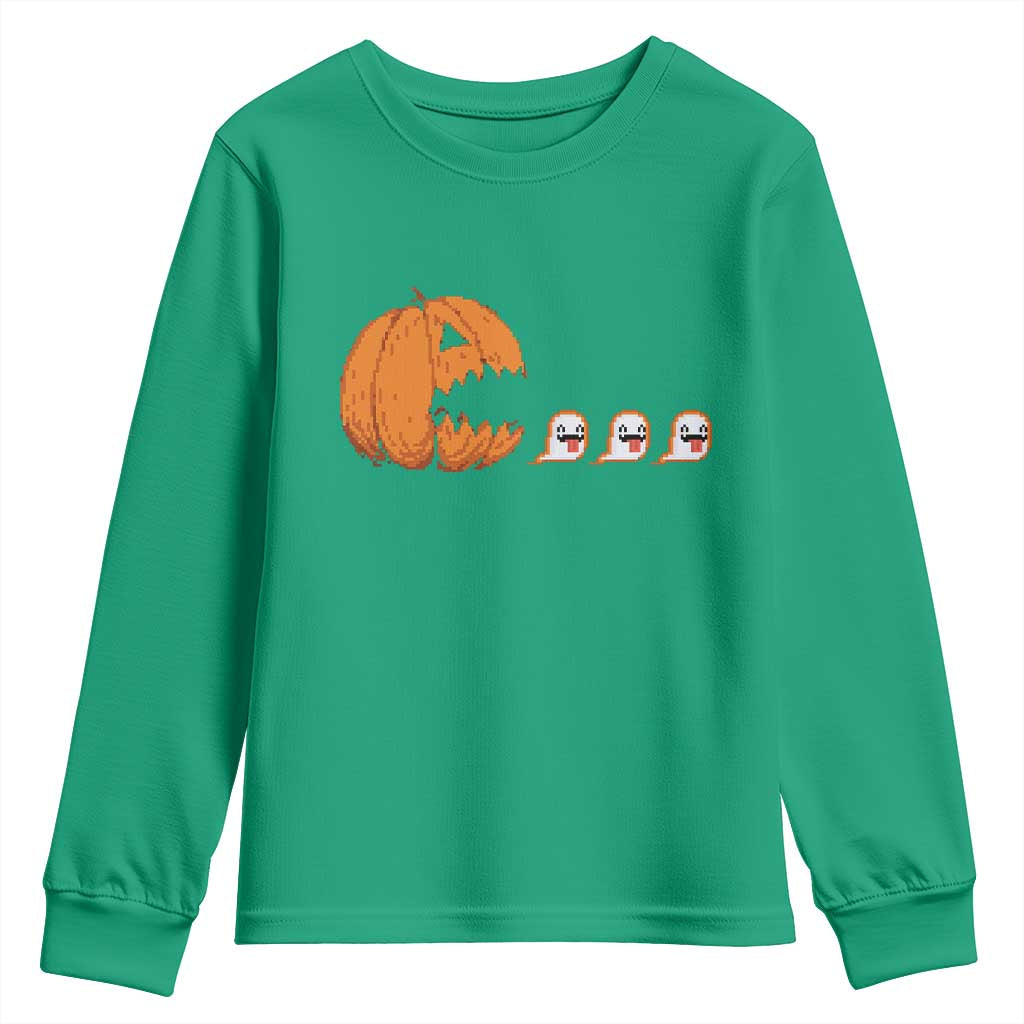 Funny Halloween Gamer Video Gaming Pumpkin Ghost Youth Sweatshirt - Wonder Print Shop