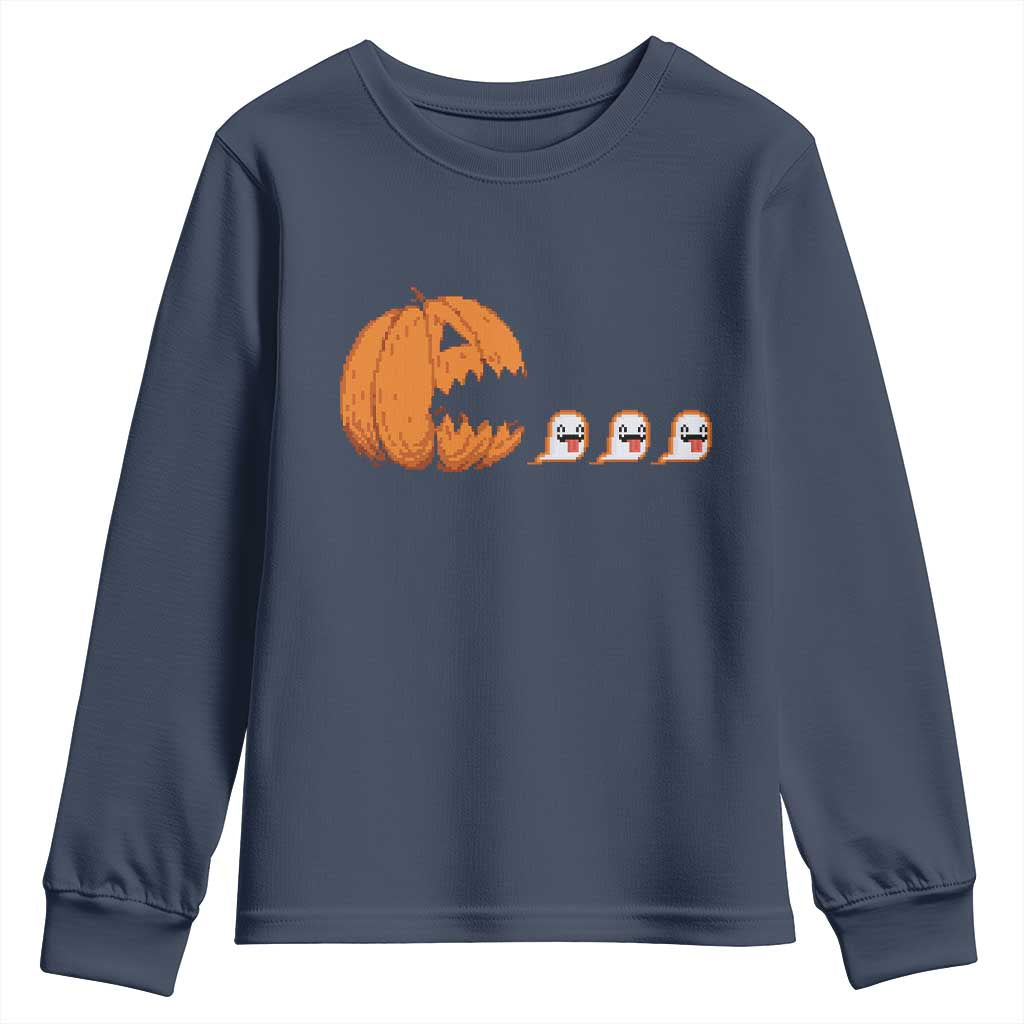 Funny Halloween Gamer Video Gaming Pumpkin Ghost Youth Sweatshirt - Wonder Print Shop