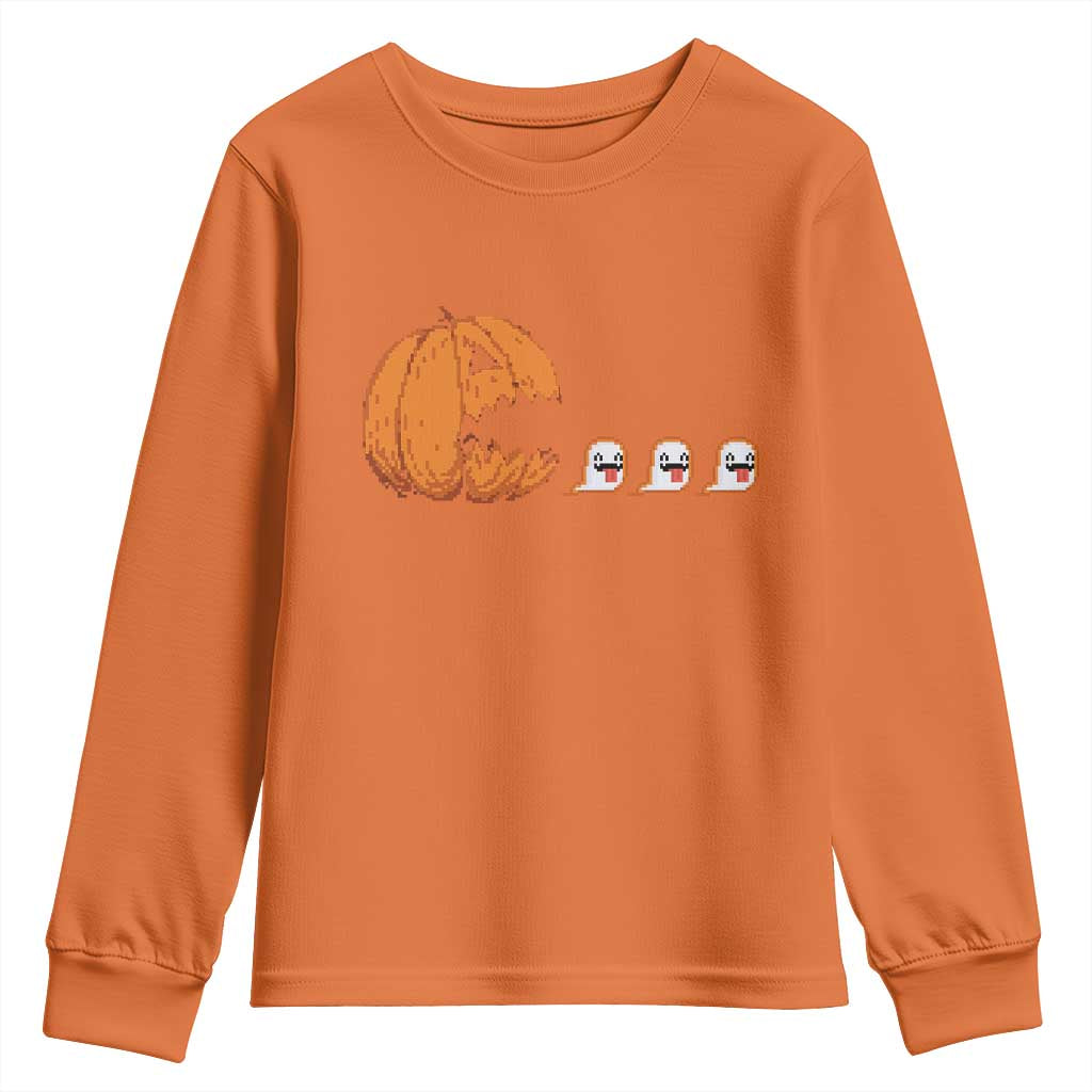 Funny Halloween Gamer Video Gaming Pumpkin Ghost Youth Sweatshirt - Wonder Print Shop