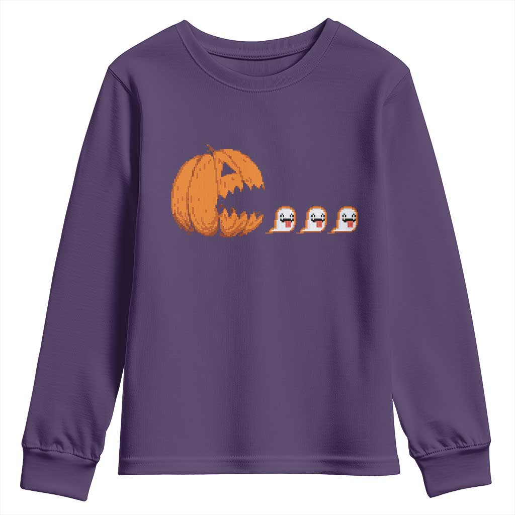 Funny Halloween Gamer Video Gaming Pumpkin Ghost Youth Sweatshirt - Wonder Print Shop