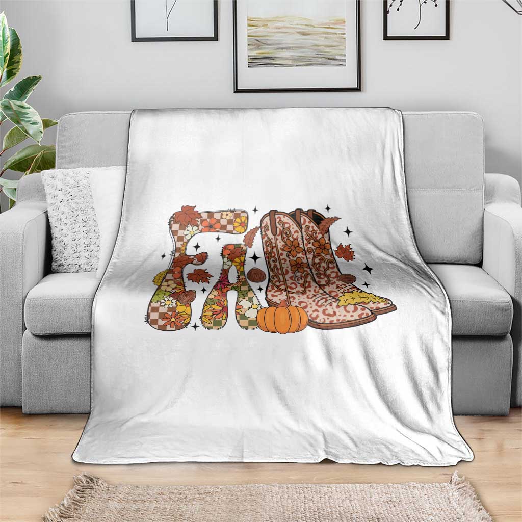 Cowboy Fall Season Thanksgiving Western Boots Pumpkin Throw Blanket - Wonder Print Shop