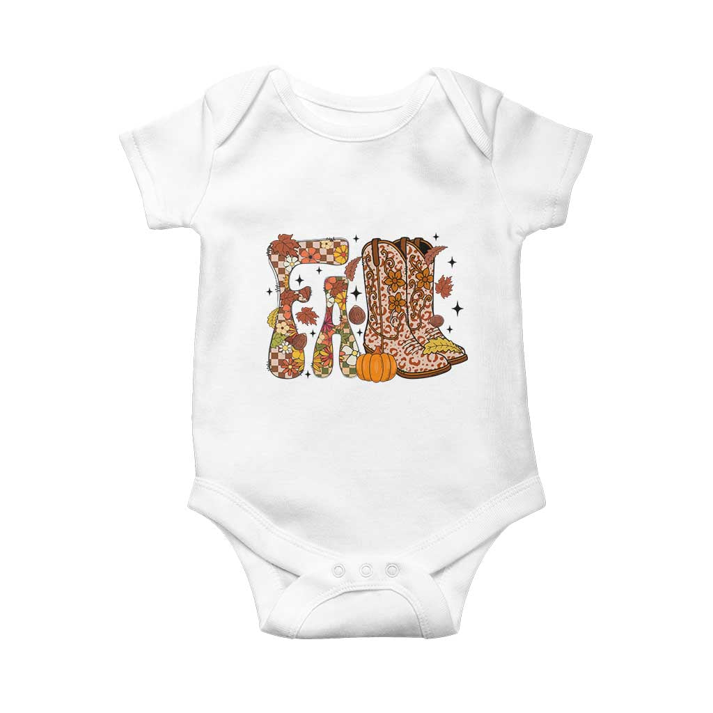 Cowboy Fall Season Thanksgiving Western Boots Pumpkin Baby Onesie - Wonder Print Shop