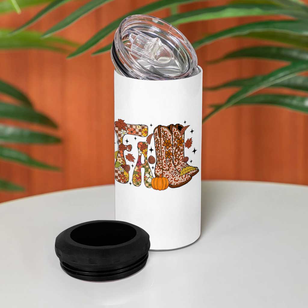 Cowboy Fall Season Thanksgiving Western Boots Pumpkin 4 in 1 Can Cooler Tumbler - Wonder Print Shop