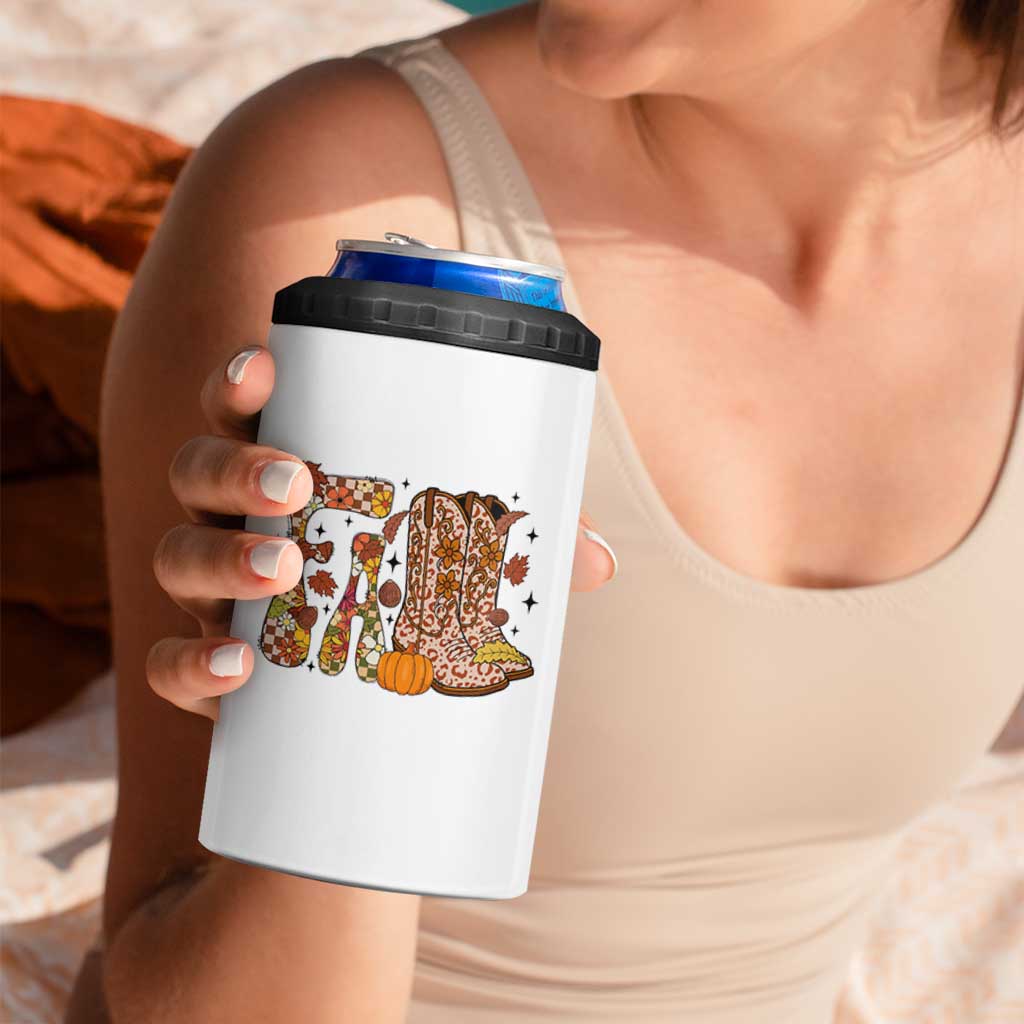 Cowboy Fall Season Thanksgiving Western Boots Pumpkin 4 in 1 Can Cooler Tumbler - Wonder Print Shop