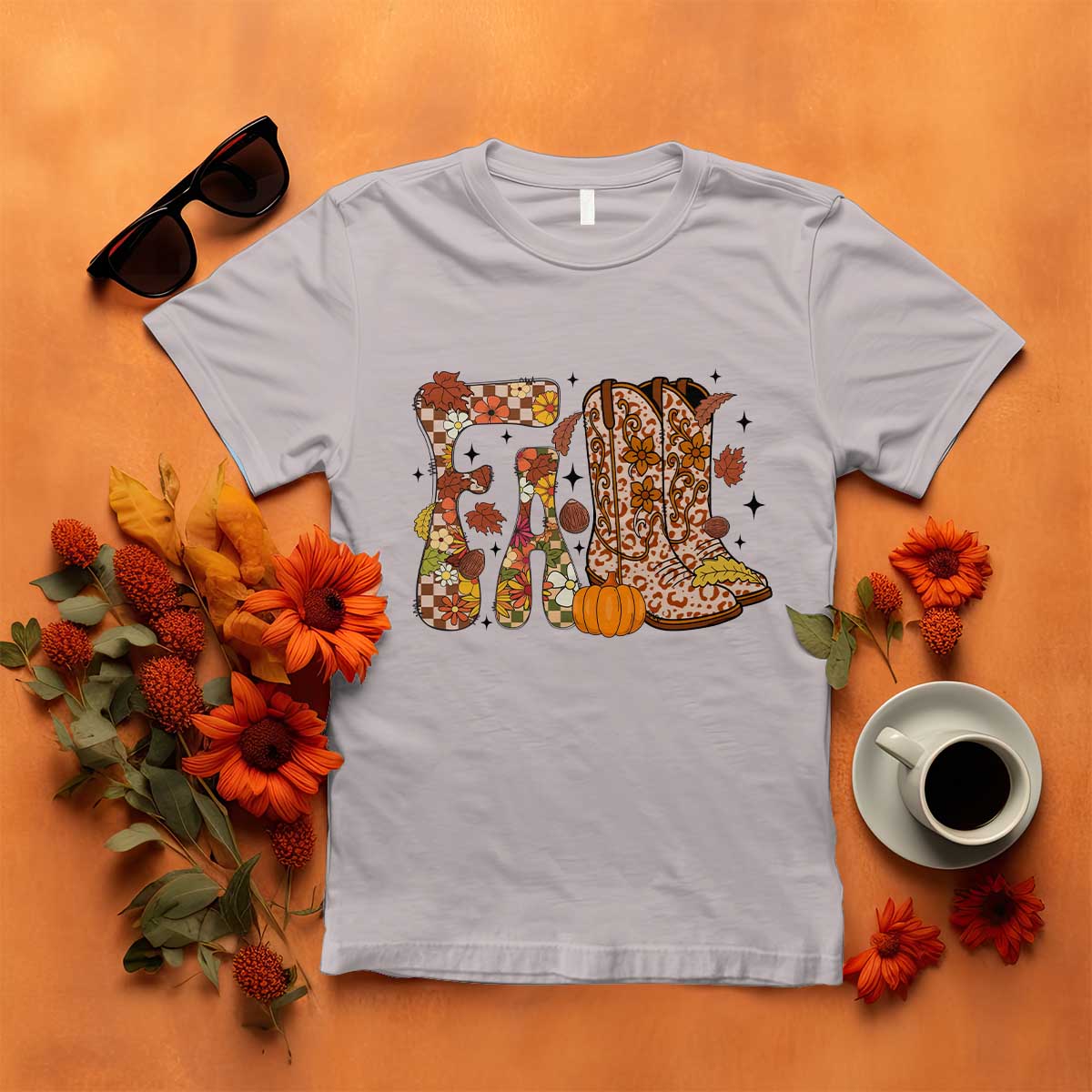 Cowboy Fall Season Thanksgiving Western Boots Pumpkin T Shirt - Wonder Print Shop