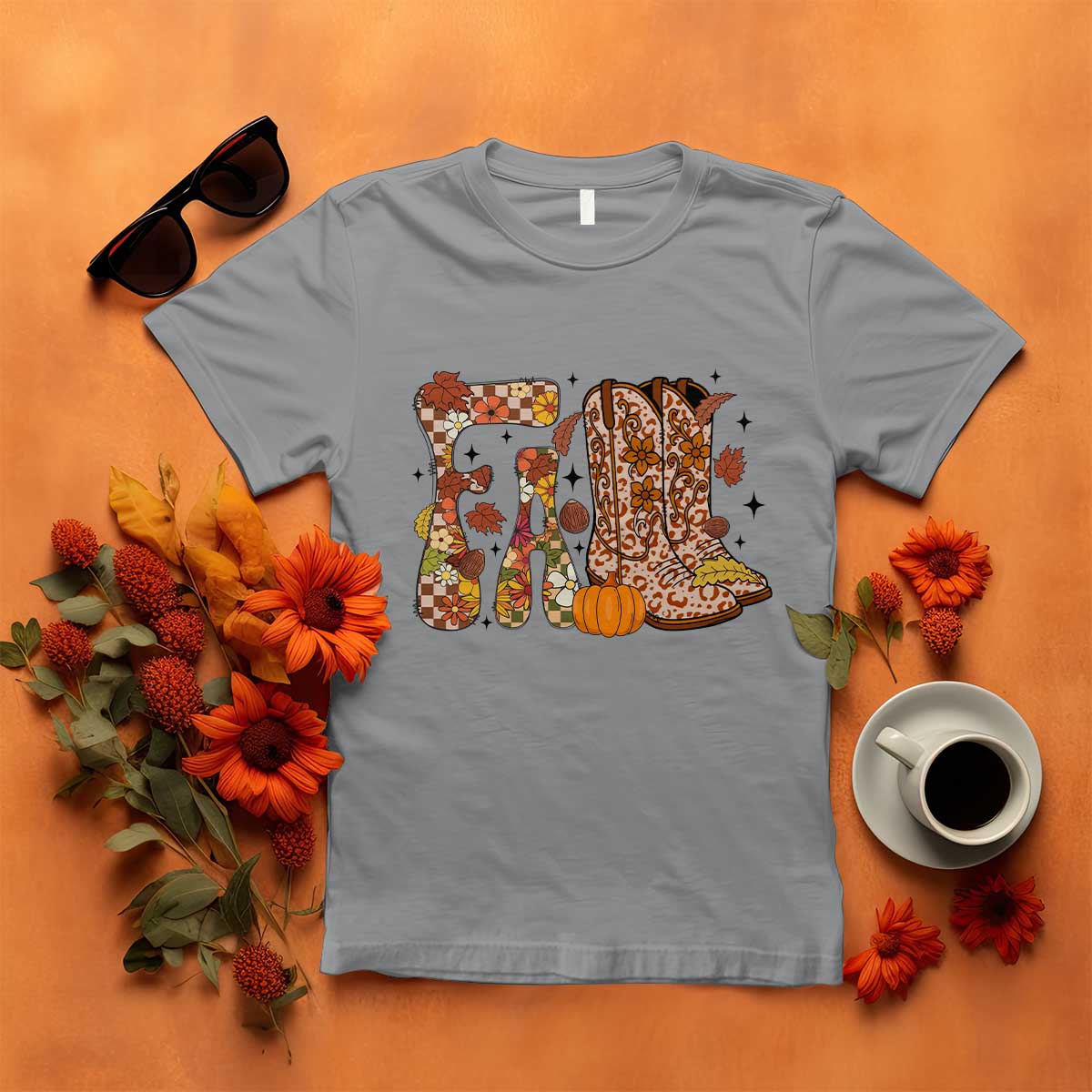 Cowboy Fall Season Thanksgiving Western Boots Pumpkin T Shirt - Wonder Print Shop
