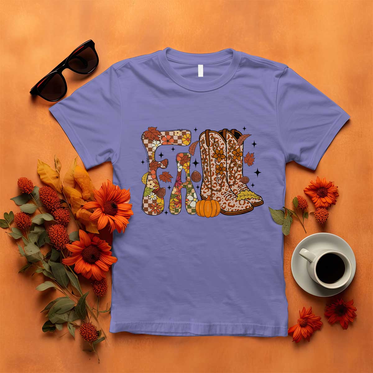 Cowboy Fall Season Thanksgiving Western Boots Pumpkin T Shirt - Wonder Print Shop