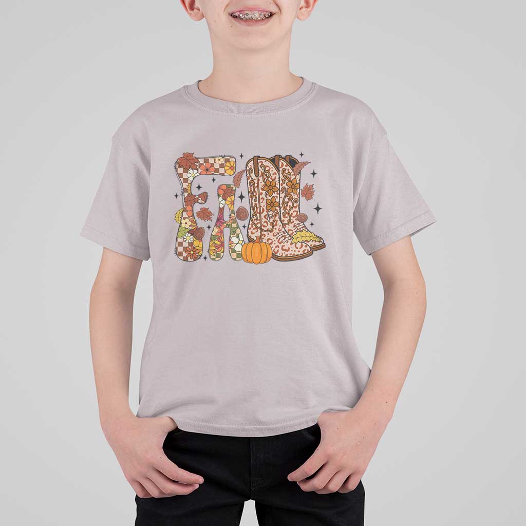 Cowboy Fall Season Thanksgiving Western Boots Pumpkin T Shirt For Kid - Wonder Print Shop