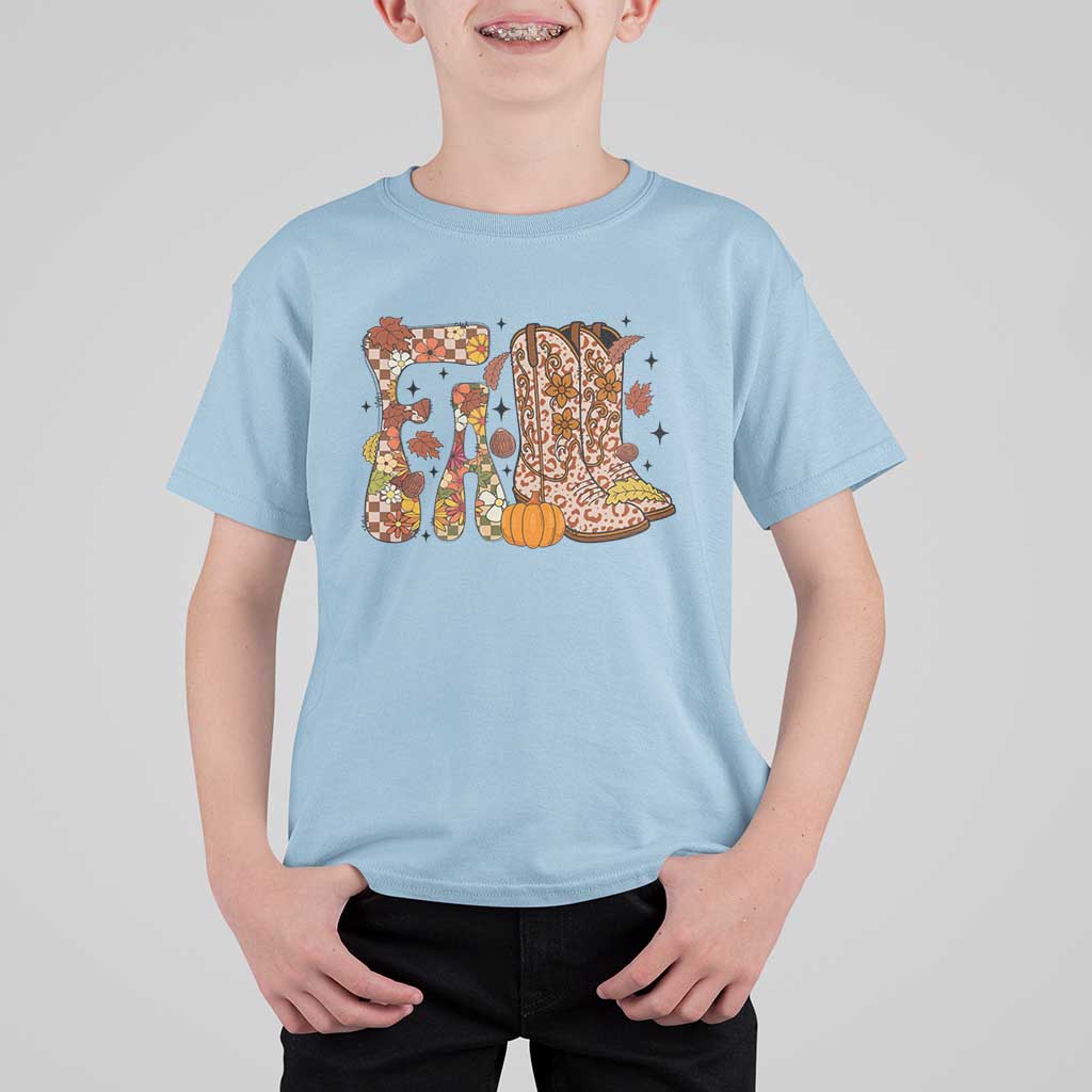 Cowboy Fall Season Thanksgiving Western Boots Pumpkin T Shirt For Kid - Wonder Print Shop
