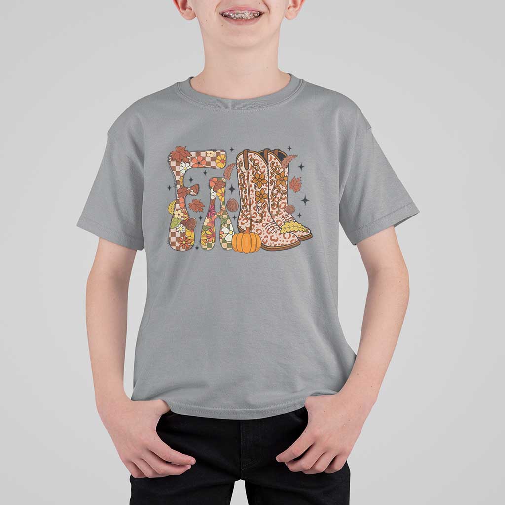Cowboy Fall Season Thanksgiving Western Boots Pumpkin T Shirt For Kid - Wonder Print Shop