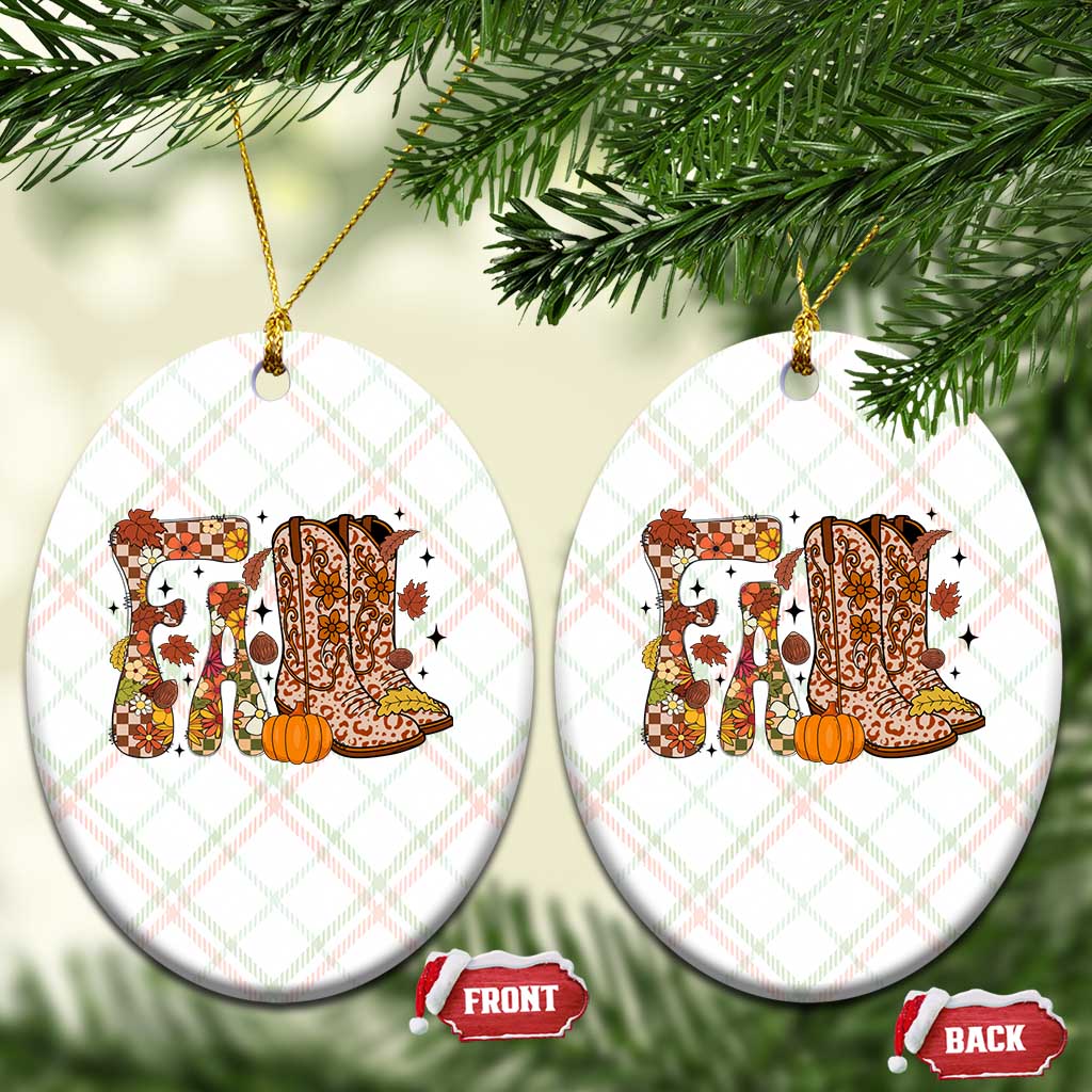Cowboy Fall Season Thanksgiving Western Boots Pumpkin Ceramic Ornament - Wonder Print Shop
