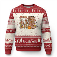 Cowboy Fall Season Thanksgiving Western Boots Pumpkin Ugly Christmas Sweater - Wonder Print Shop