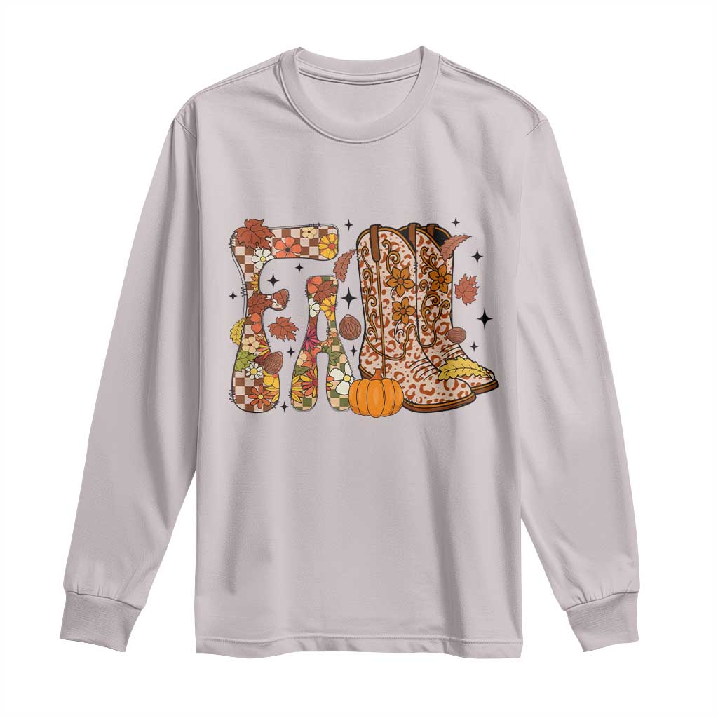 Cowboy Fall Season Thanksgiving Western Boots Pumpkin Long Sleeve Shirt - Wonder Print Shop