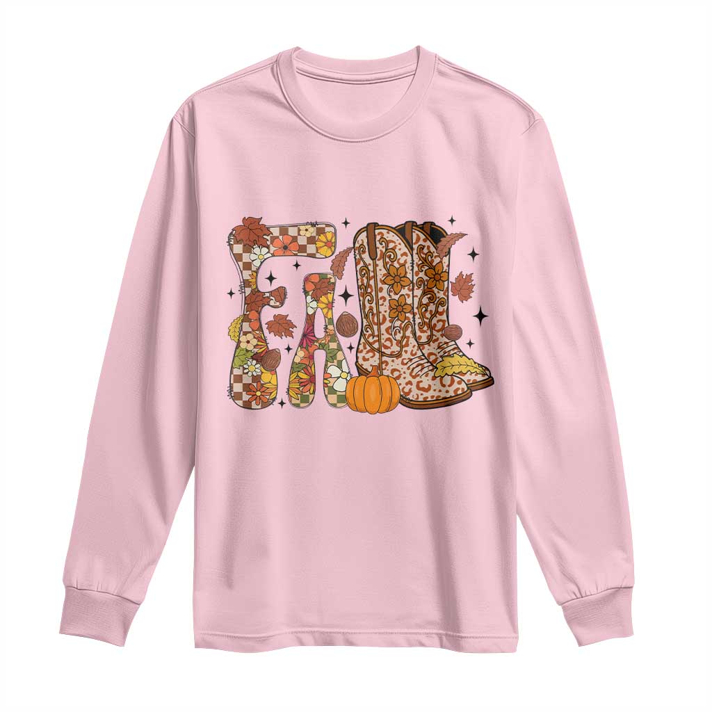 Cowboy Fall Season Thanksgiving Western Boots Pumpkin Long Sleeve Shirt - Wonder Print Shop