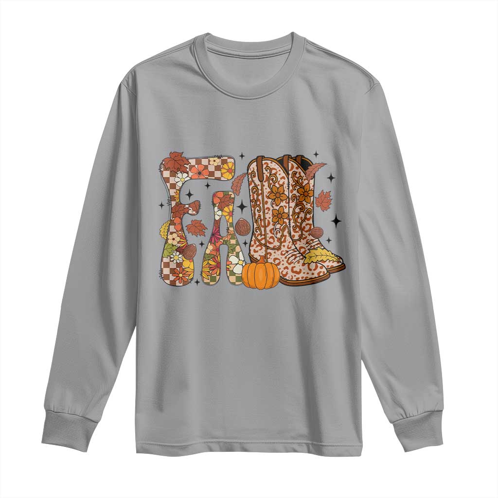 Cowboy Fall Season Thanksgiving Western Boots Pumpkin Long Sleeve Shirt - Wonder Print Shop