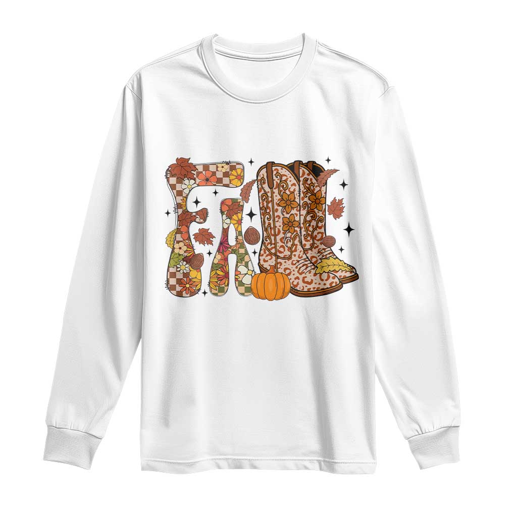 Cowboy Fall Season Thanksgiving Western Boots Pumpkin Long Sleeve Shirt - Wonder Print Shop
