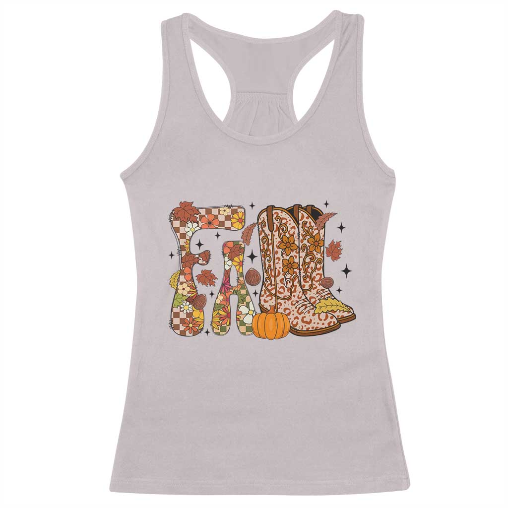 Cowboy Fall Season Thanksgiving Western Boots Pumpkin Racerback Tank Top - Wonder Print Shop
