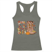 Cowboy Fall Season Thanksgiving Western Boots Pumpkin Racerback Tank Top - Wonder Print Shop