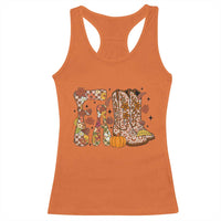 Cowboy Fall Season Thanksgiving Western Boots Pumpkin Racerback Tank Top - Wonder Print Shop