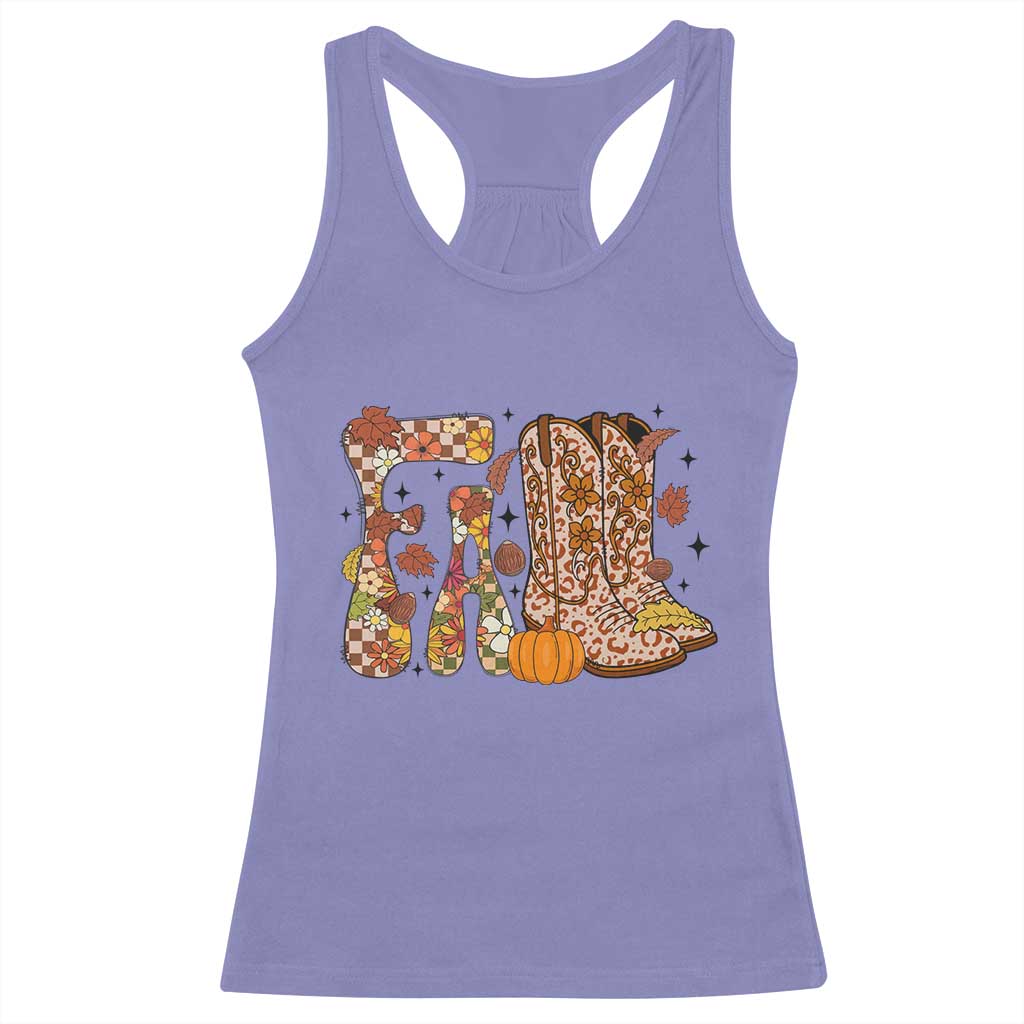 Cowboy Fall Season Thanksgiving Western Boots Pumpkin Racerback Tank Top - Wonder Print Shop