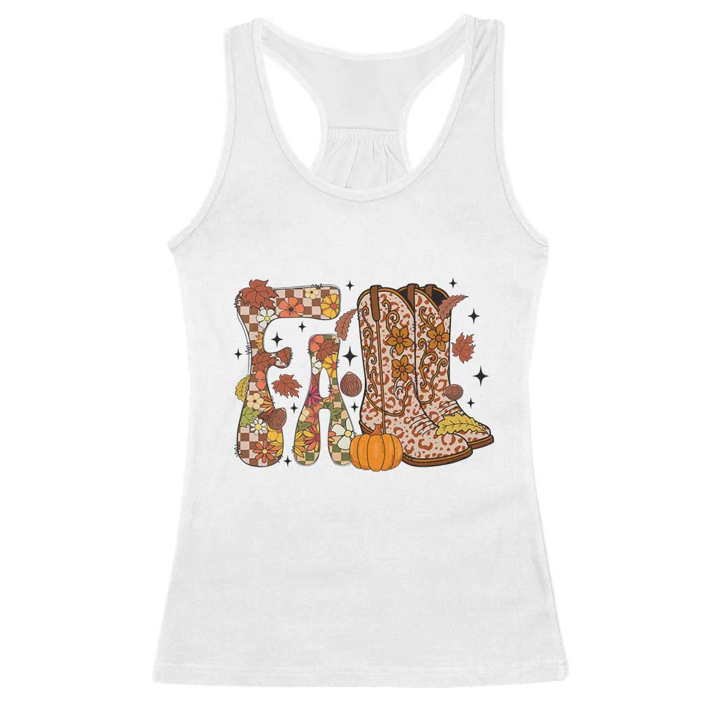 Cowboy Fall Season Thanksgiving Western Boots Pumpkin Racerback Tank Top - Wonder Print Shop