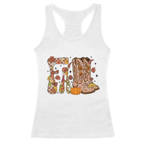 Cowboy Fall Season Thanksgiving Western Boots Pumpkin Racerback Tank Top - Wonder Print Shop