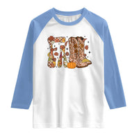 Cowboy Fall Season Thanksgiving Western Boots Pumpkin Raglan Shirt - Wonder Print Shop