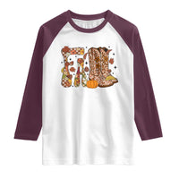 Cowboy Fall Season Thanksgiving Western Boots Pumpkin Raglan Shirt - Wonder Print Shop