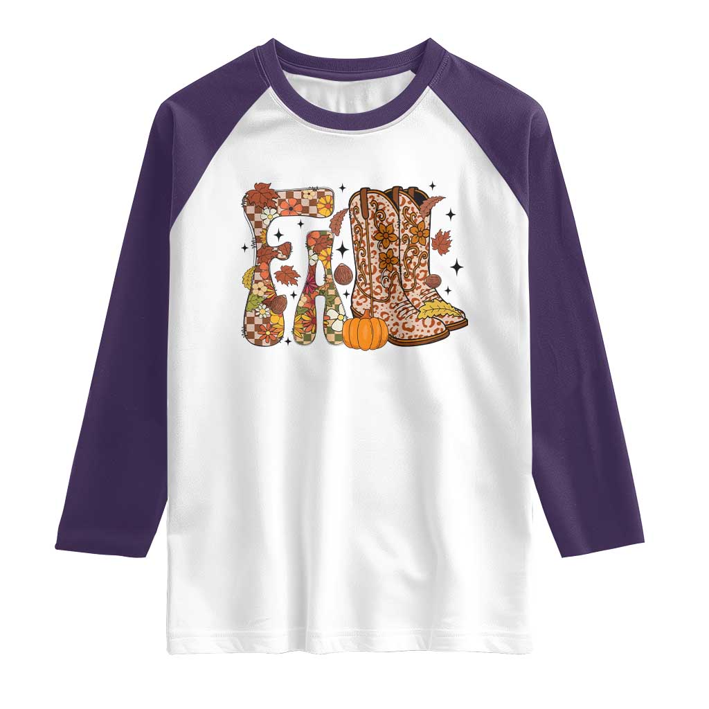 Cowboy Fall Season Thanksgiving Western Boots Pumpkin Raglan Shirt - Wonder Print Shop