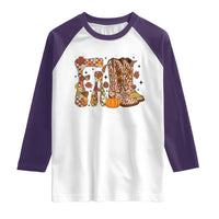 Cowboy Fall Season Thanksgiving Western Boots Pumpkin Raglan Shirt - Wonder Print Shop