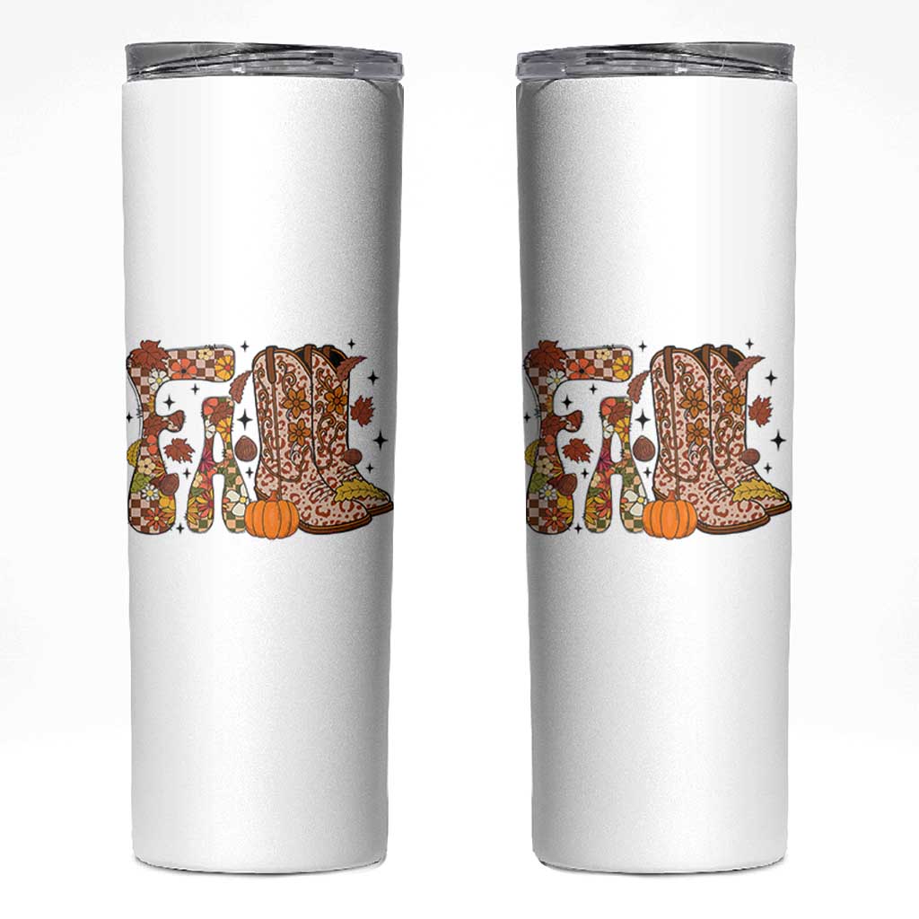 Cowboy Fall Season Thanksgiving Western Boots Pumpkin Skinny Tumbler - Wonder Print Shop
