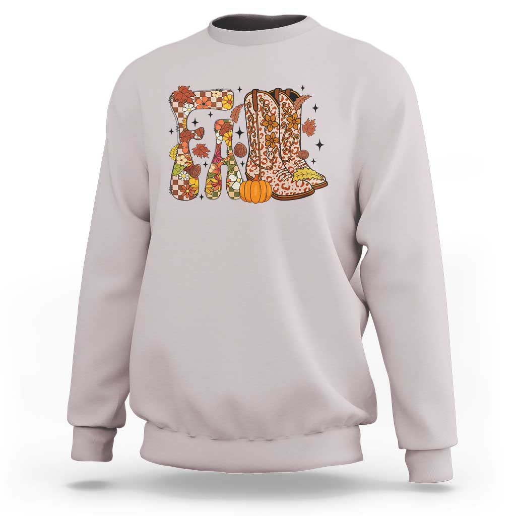 Cowboy Fall Season Thanksgiving Western Boots Pumpkin Sweatshirt - Wonder Print Shop