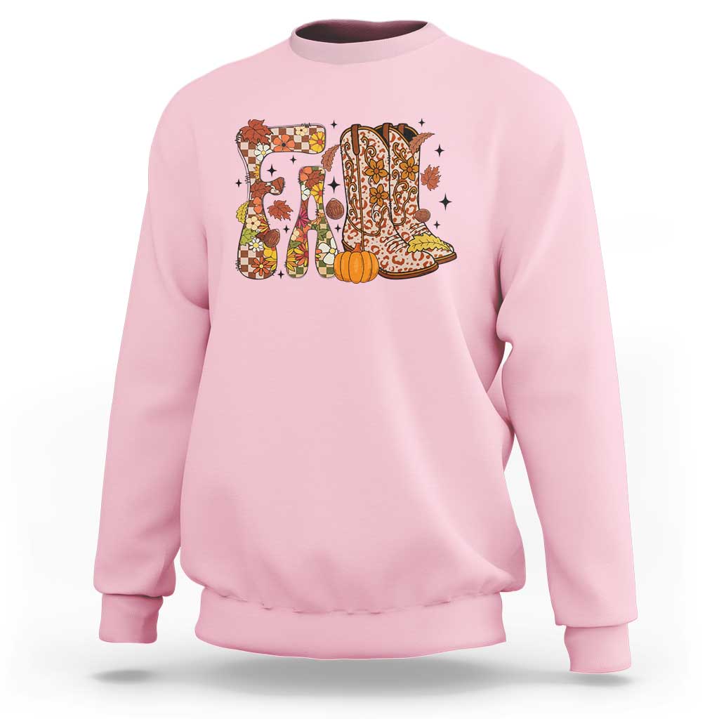 Cowboy Fall Season Thanksgiving Western Boots Pumpkin Sweatshirt - Wonder Print Shop