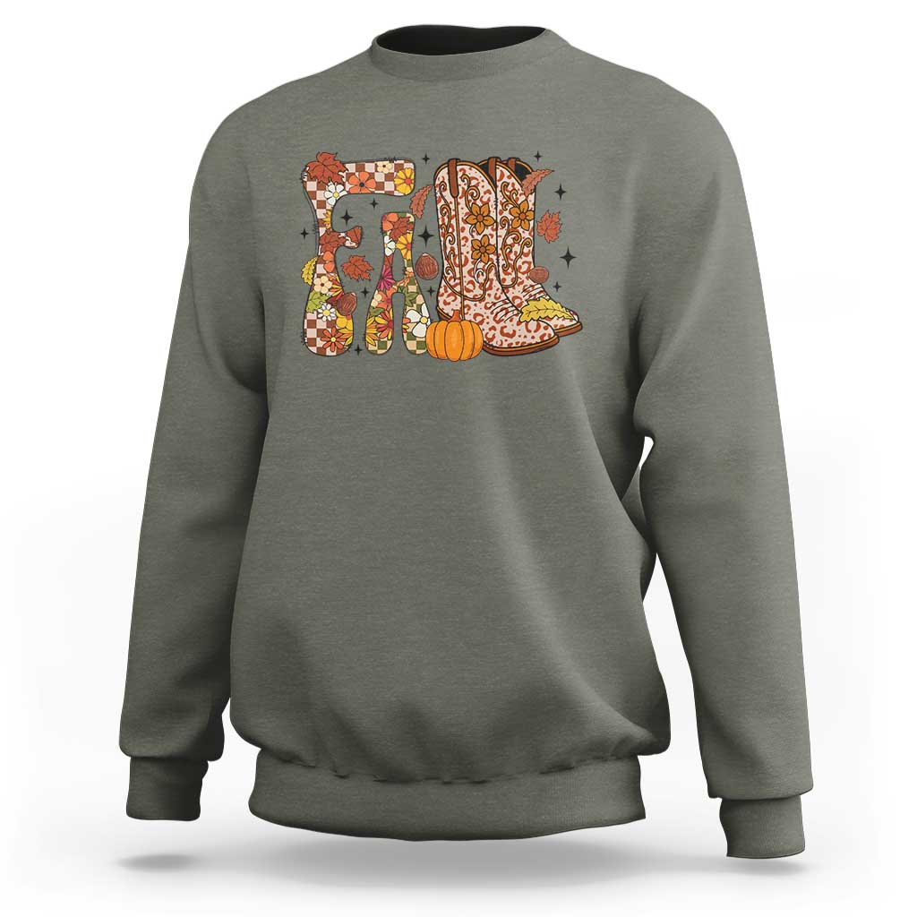 Cowboy Fall Season Thanksgiving Western Boots Pumpkin Sweatshirt - Wonder Print Shop