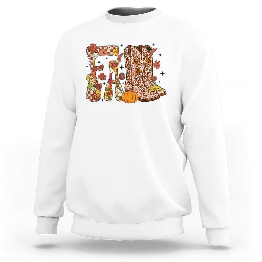 Cowboy Fall Season Thanksgiving Western Boots Pumpkin Sweatshirt - Wonder Print Shop